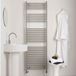 Aeon Seren Vertical Designer Heated Towel Rail Radiator - Brushed Trim, Brushed - 750 x 550mm