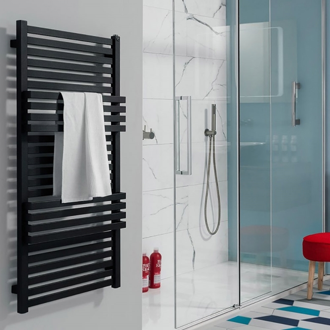 Crosswater Seattle Designer Heated Towel Rail - Metallic Black Matte - 1185 x 500mm