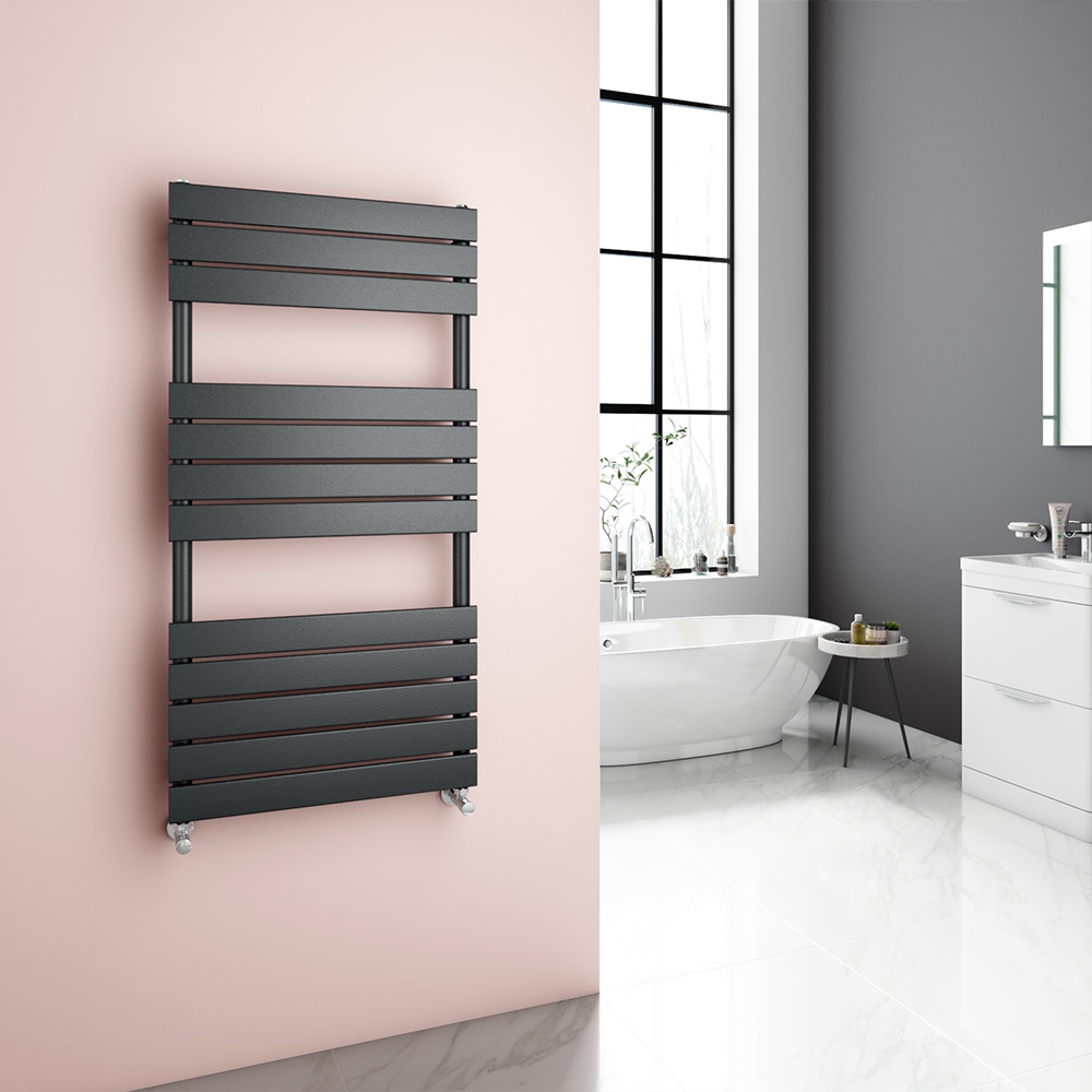 Towel Radiators Bathroom Anthracite Towel Rail Heating Flat Panel Stylish Wall Mounted 800 x 450 mm No Valves Grey Radiator