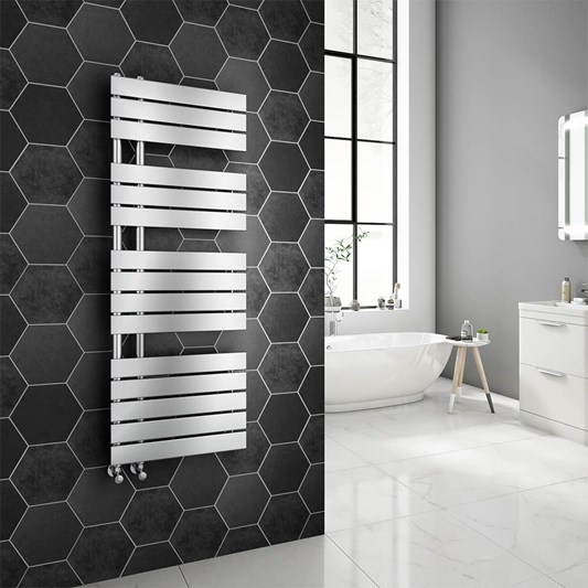 Brenton Fontana Chrome Flat Panel Offset Heated Towel Rail - 1380 x 500mm