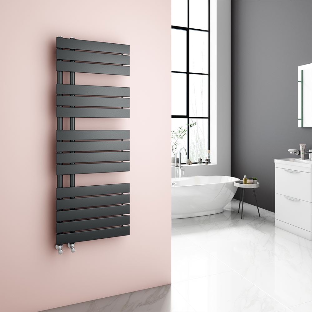 SiKy Heated Towel Rail Radiator for Bathrooms Central Heating Warmer Wall Mounted Flat Panel Ladder Anthracite 650 x 500mm 