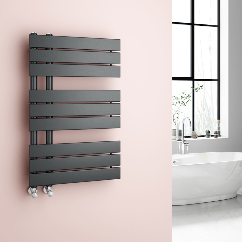 Designer Offset Flat Panel Heated Towel Rail Radiator Bathroom Chrome Grey 