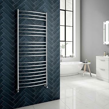 Brenton Fornax Polished Stainless Steel Curved Heated Towel Rail Radiator - 1500 x 600mm