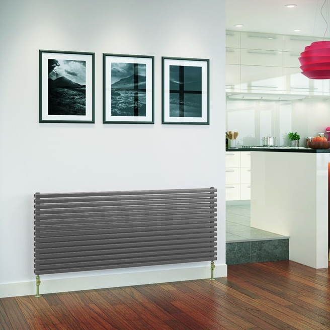 DQ Heating Cube Double Panel Mild Steel Horizontal Designer Radiator - Dark Grey