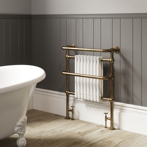 DQ Heating Old Buckenham Floor Mounted Luxury Traditional Heated Towel Rail