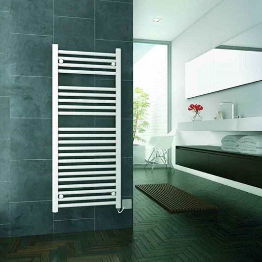DQ Heating Metro Electric Only Vertical Heated Towel Rail - White