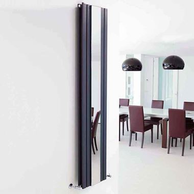 Hudson Reed Sloane Double Panel Vertical Designer Radiator With Mirror - Anthracite - 1800 x 381mm