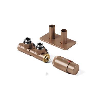 Terma Vario Twins Bright Copper All In One Integrated 50mm Valves with Pipe Masking Set - Left