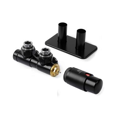 Terma Vario Twins Jet Black All In One Integrated 50mm Valves with Pipe Masking Set - Right